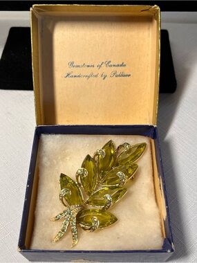 Vintage Green Leaf Brooch - Gemstones of Canada. Green stones. Bold. Statement